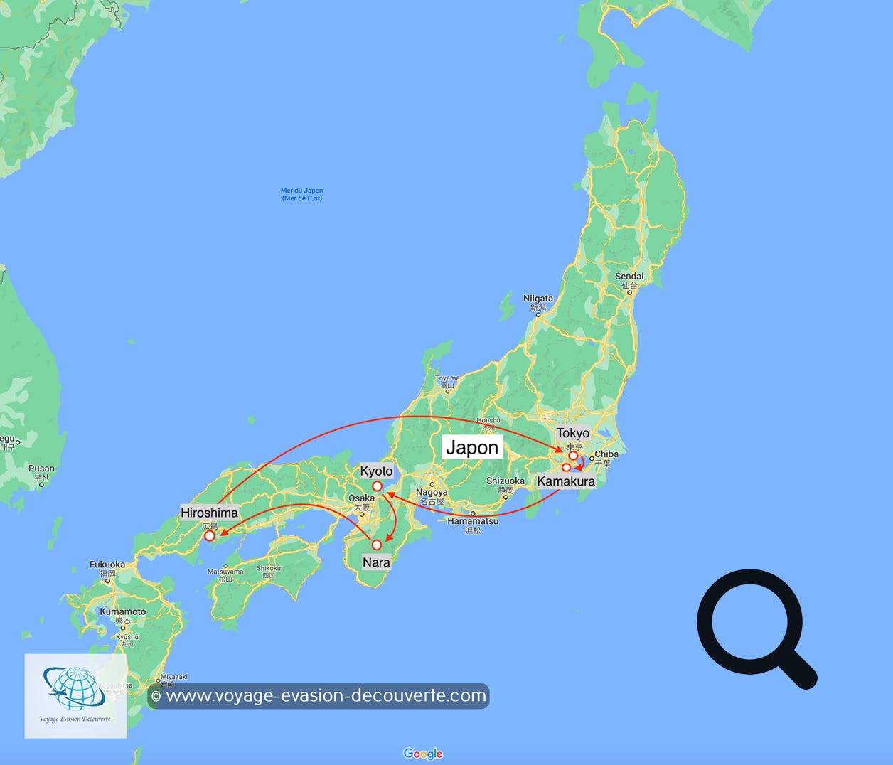Carte de notre périple au Japon