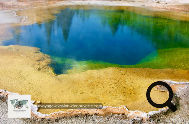 Cette partie du parc, regroupe des sources d’eaux chaudes et de geysers. Nommé ainsi pour son sable noir en obsidienne, ce bassin d’eau chaude a une température de 93 °C.  L'obsidienne, qui est une roche volcanique vitreuse et riche en silice, se forme lorsque la lave se refroidit trop rapidement et devient la matière première naturelle du verre. Ce sable d'obsidienne rare couvre une grande partie du bassin de sable noir. 