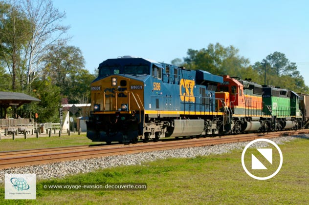 C’est une plateforme d’observation de train avec plus d’une soixantaine de trains qui passent dans la journée venant ou allant en Floride. Ce ne sont pas des trains comme les autres. Aux États Unis, les trains sont tellement long qu’il faut plusieurs dizaines de minutes pour les voir passer.
