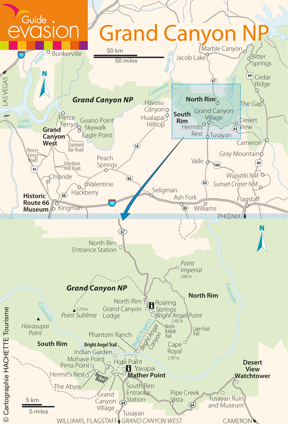 Carte du parc de Grand Canyon National Park