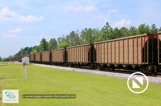 C’est une plateforme d’observation de train avec plus d’une soixantaine de trains qui passent dans la journée venant ou allant en Floride. Ce ne sont pas des trains comme les autres. Aux États Unis, les trains sont tellement long qu’il faut plusieurs dizaines de minutes pour les voir passer.