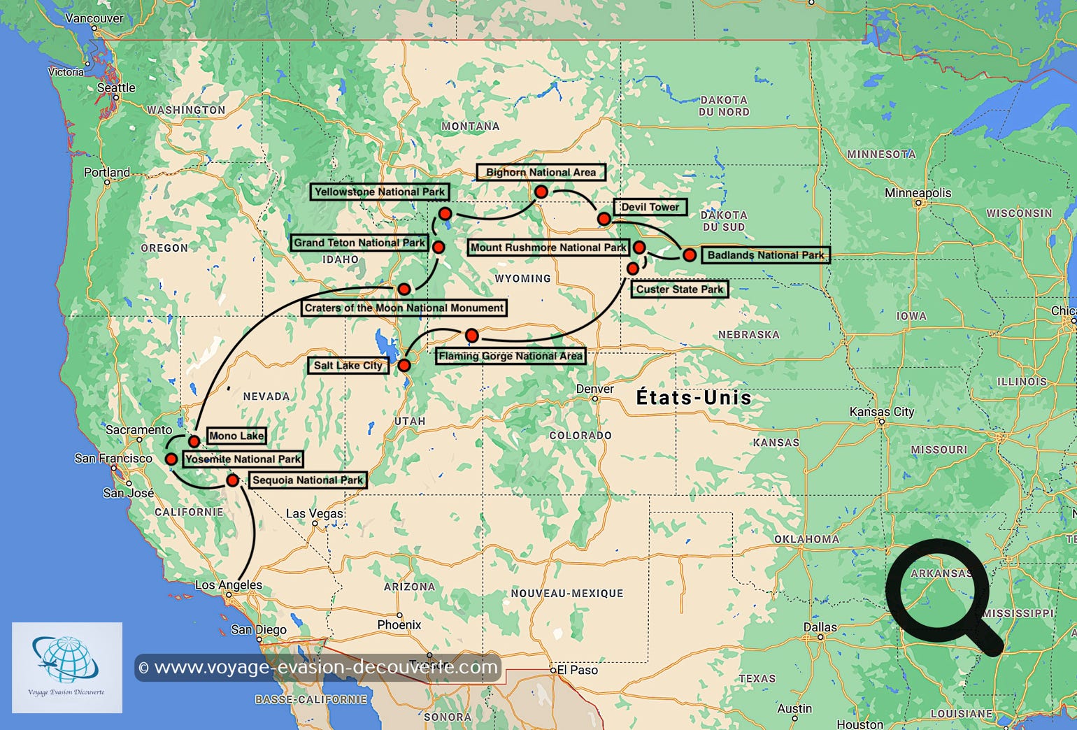 Carte de notre road trip aux USA